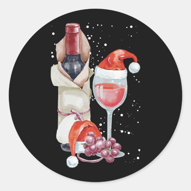 Pegatina Redonda Navidades Red Wine Glass Santa Hat (Anverso)