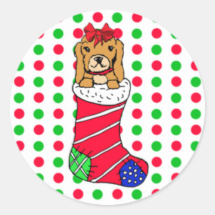Pegatina Redonda Navidades Red y Green Polka Dots