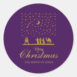 Pegatina Redonda Navidades religiosos, nacimiento de Jesús, tres re