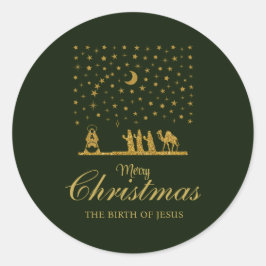 Pegatina Redonda Navidades religiosos, nacimiento de Jesús, tres re