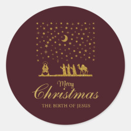 Pegatina Redonda Navidades religiosos, nacimiento de Jesús, tres re