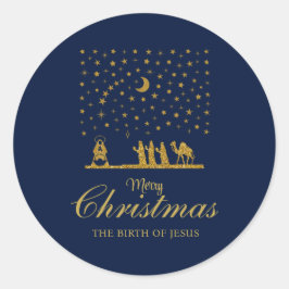 Pegatina Redonda Navidades religiosos, nacimiento de Jesús, tres re