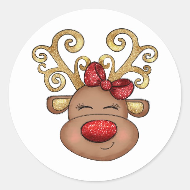 Pegatina Redonda Navidades renos enfrentan lindas fiestas (Anverso)