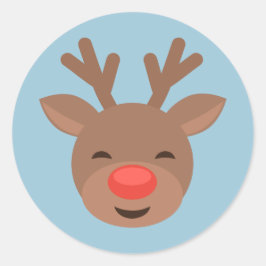 Pegatina Redonda Navidades renos Rudolf sobre azul claro