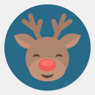 Pegatina Redonda Navidades renos Rudolf sobre el azul