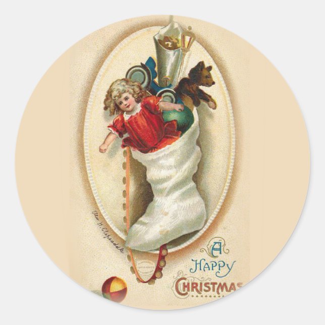 Pegatina Redonda Navidades repartiendo regalos (Anverso)