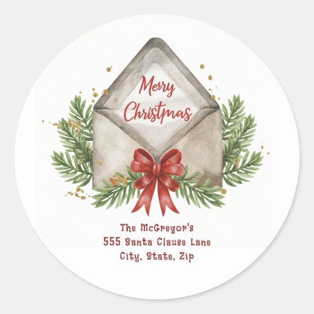 Pegatina Redonda Navidades Retornar la vendimia de direcciones (Anverso)