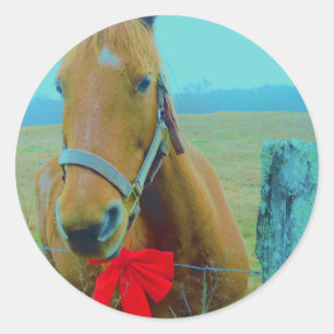 Pegatina Redonda navidades retro Caballo