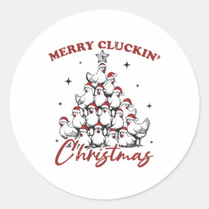 Pegatina Redonda Navidades Retro De Cluckin De Arbol De Pollo Y