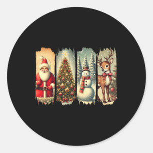 Pegatina Redonda Navidades retro escuadrón de navidad de venado de 