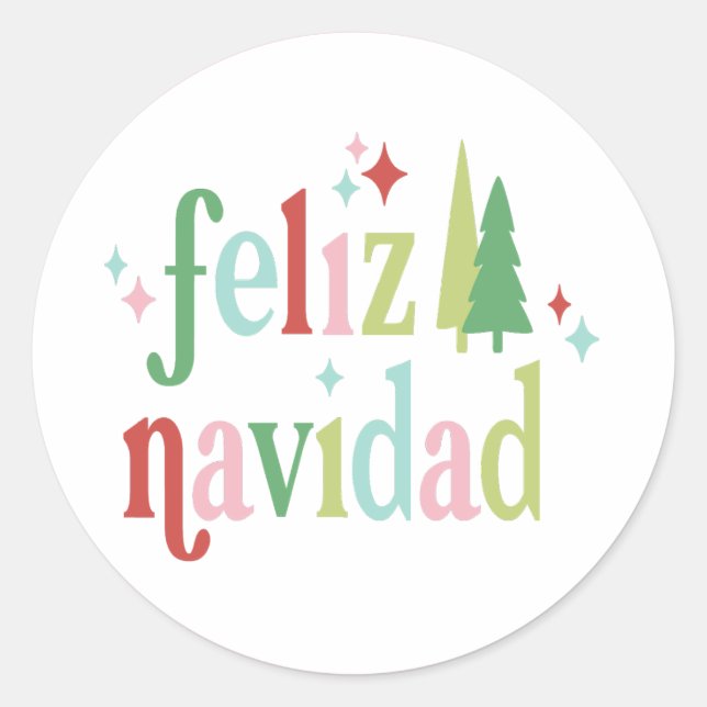 Pegatina Redonda Navidades retro | Feliz Navidad (Anverso)