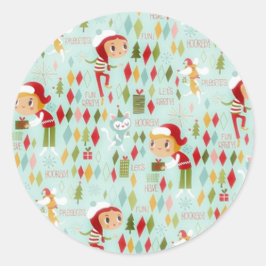 Pegatina Redonda Navidades retro festín regalo de diversión y Pegat