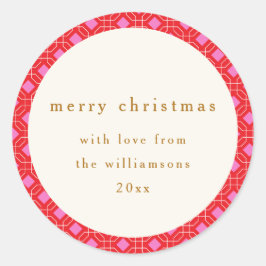 Pegatina Redonda Navidades Retro MidCentury Red Pink Cute Personali