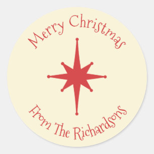 Pegatina Redonda Navidades Retro Modernos De Mediano Siglo Estrella