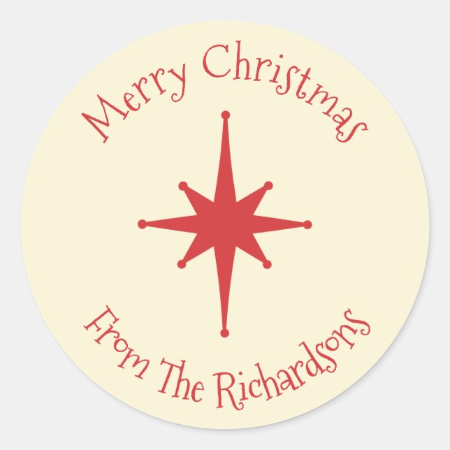 Pegatina Redonda Navidades Retro Modernos De Mediano Siglo Estrella (Anverso)