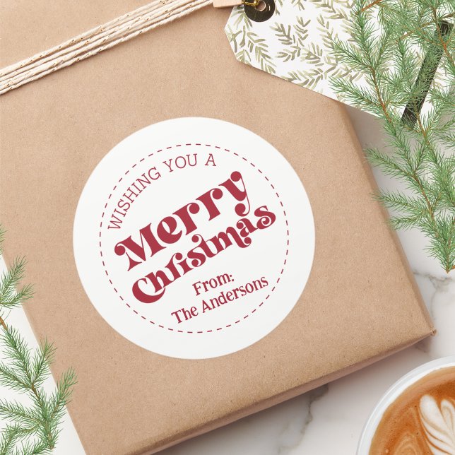 Pegatina Redonda Navidades Retro Modernos Simples Grandes (Merry Christmas Simple Retro Modern Round 3" sticker)