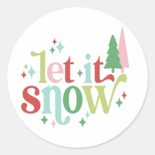 Pegatina Redonda Navidades retro   Que nieve