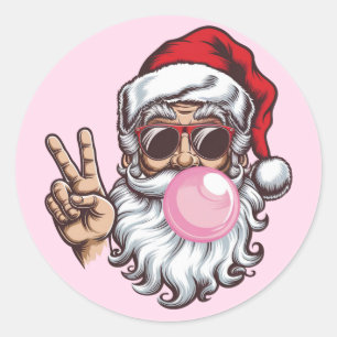 Pegatina Redonda Navidades Retro Santa que soplan venado de burbuja