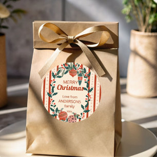 Pegatina Redonda Navidades retro stripes gran personalizado del mil