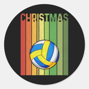 Pegatina Redonda Navidades Retro Voleibol Jugador Cuesta Agrupación