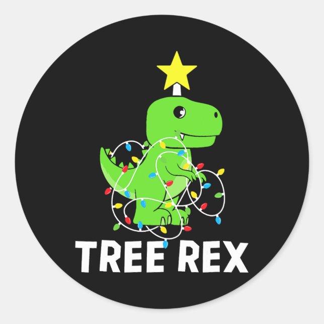 Pegatina Redonda Navidades Rex Árboles Dinosaurios Árboles divertid (Anverso)