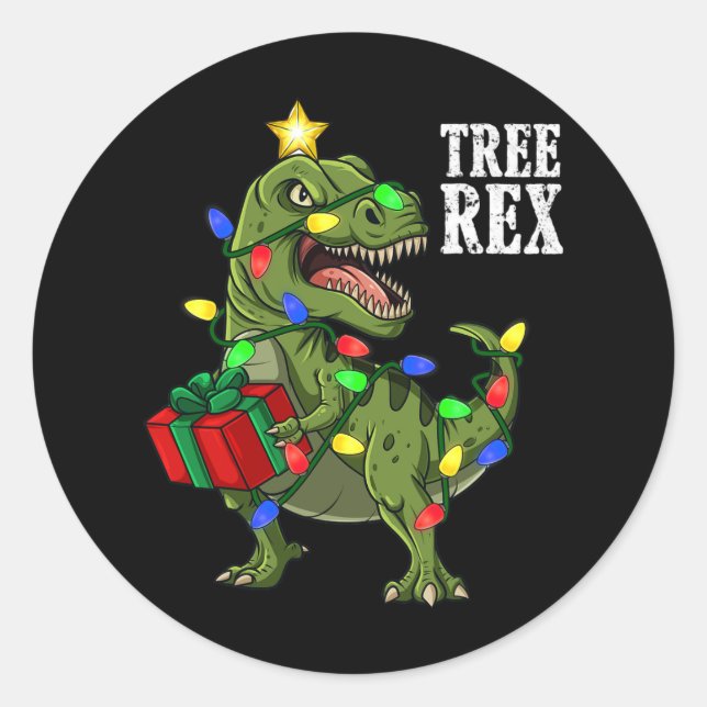 Pegatina Redonda Navidades Rex Chicas de Dinosaur Xmas G (Anverso)