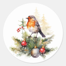 Pegatina Redonda Navidades Robin Pine Baubles