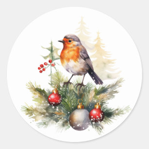 Pegatina Redonda Navidades Robin Pine Baubles