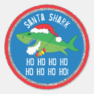 Pegatina Redonda Navidades rodean a Pegatinas Santa Shark