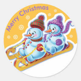 Pegatina Redonda Navidades rodean a pegatinas Snowmen Snow Sports.