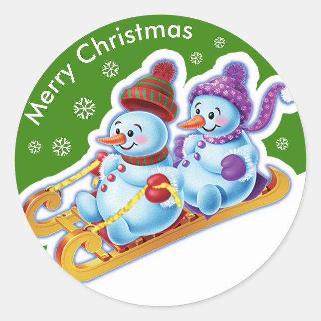 Pegatina Redonda Navidades rodean a pegatinas Snowmen Snow Sports. (Anverso)