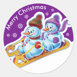 Pegatina Redonda Navidades rodean a pegatinas Snowmen Snow Sports.