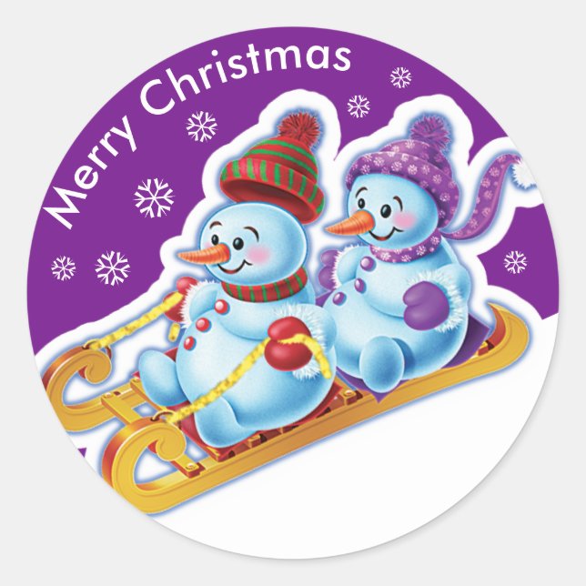 Pegatina Redonda Navidades rodean a pegatinas Snowmen Snow Sports. (Anverso)