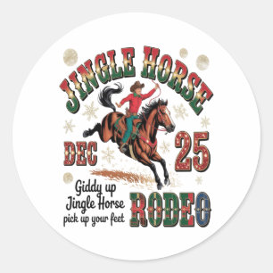 Pegatina Redonda Navidades Rodeo Jingle Horse