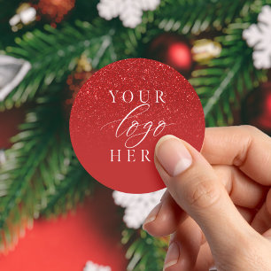 Pegatina Redonda Navidades rojos con logotipo comercial