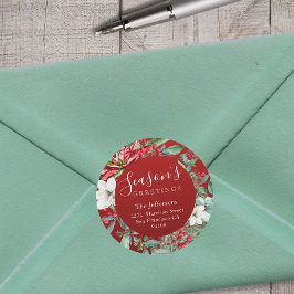 Pegatina Redonda Navidades rojos de la temporada de saludos