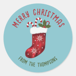 Pegatina Redonda Navidades Rojos Estando De Azul Con Texto Personal