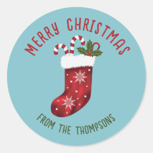 Pegatina Redonda Navidades Rojos Estando De Azul Con Texto Personal