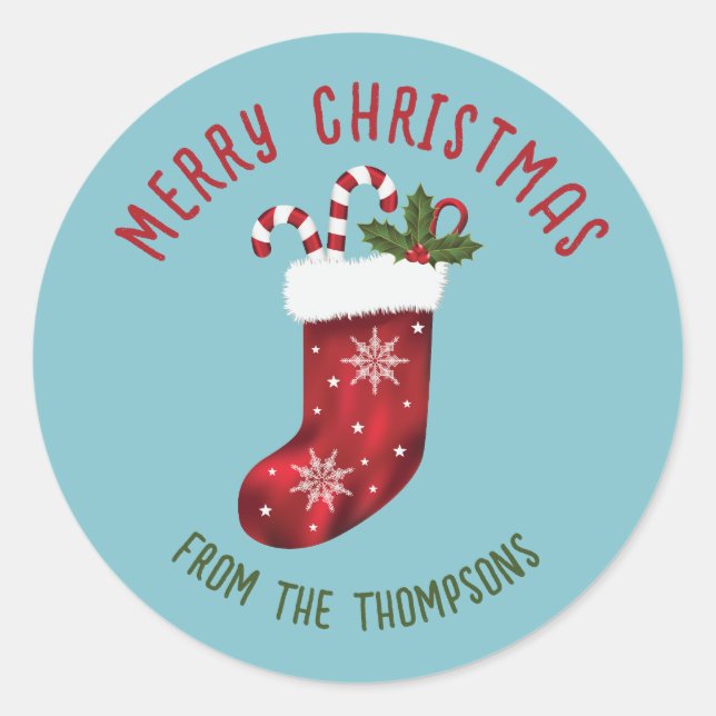 Pegatina Redonda Navidades Rojos Estando De Azul Con Texto Personal (Anverso)
