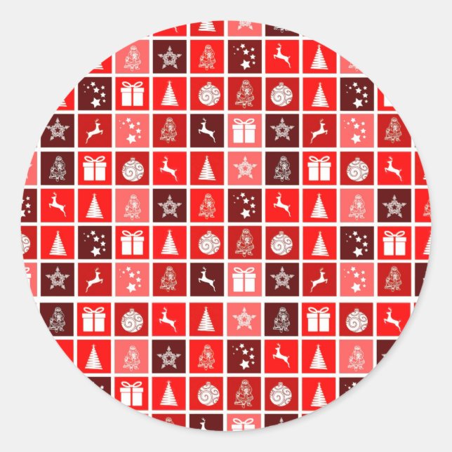 Pegatina Redonda Navidades rojos festividad reno de árbol lindo (Anverso)