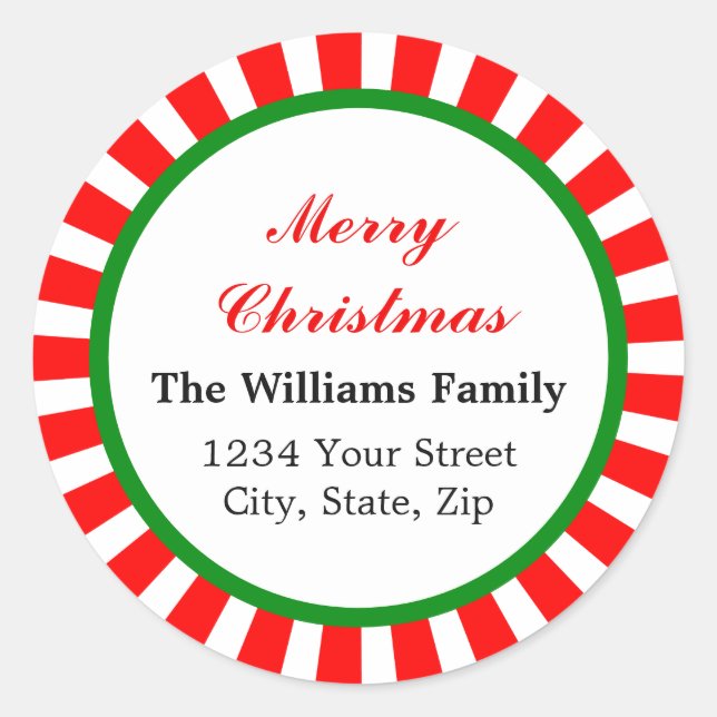 Pegatina Redonda Navidades rojos Peppermint Candy Stripes (Anverso)