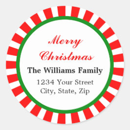 Pegatina Redonda Navidades rojos Peppermint Candy Stripes
