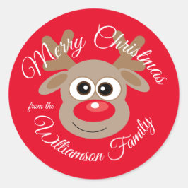 Pegatina Redonda Navidades rojos Personalizado de renos