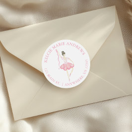 Pegatina Redonda Navidades rosa de color de agua Dirección de retor