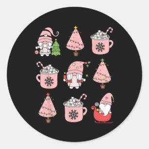 Pegatina Redonda Navidades Rosa Retro Gnome Peppermint Iced Latte C