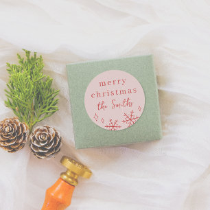 Pegatina Redonda Navidades Rosa y Rojo Whimsical Familia De Copas D