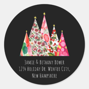 Pegatina Redonda Navidades rosados Árboles elegantes modernos