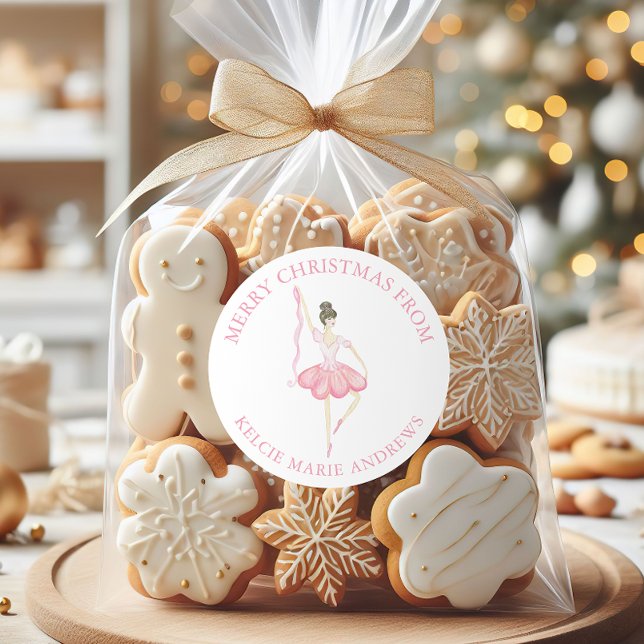 Pegatina Redonda Navidades rosados de color Ballerina Gift (Subido por el creador)