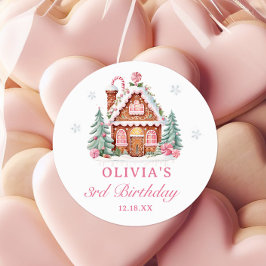 Pegatina Redonda Navidades rosados de la casa Gingerbread Cumpleaño