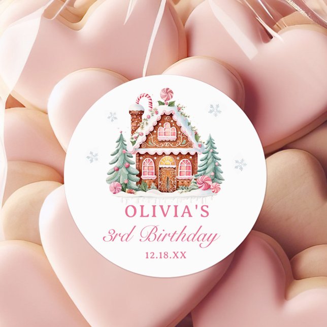 Pegatina Redonda Navidades rosados de la casa Gingerbread Cumpleaño (Subido por el creador)